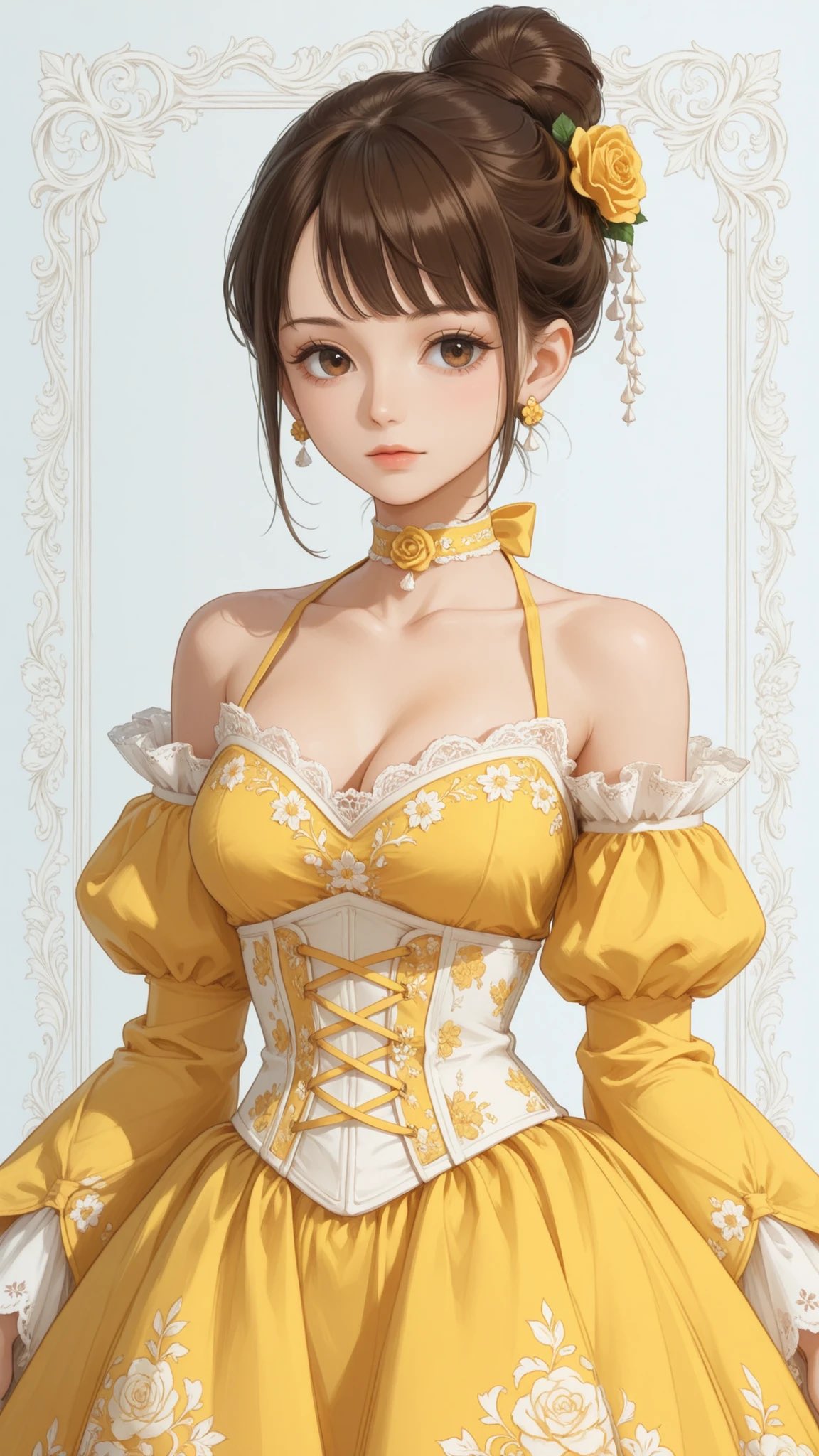 明亮浓黄色一体式公主裙设计