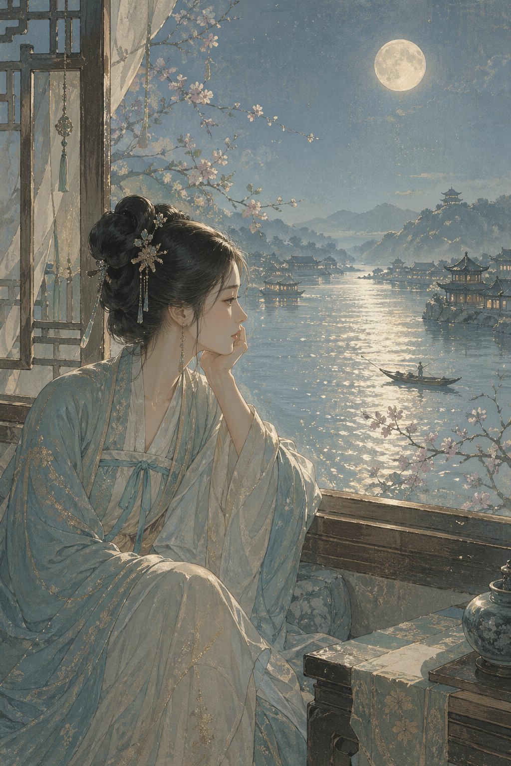 GPT图像提示：宋韵月夜河景