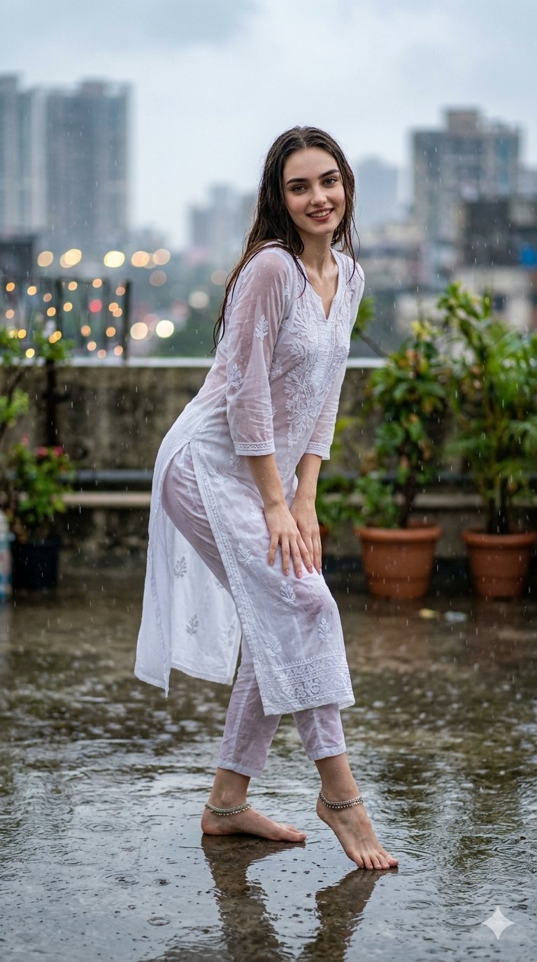 雨夜时尚人像摄影提示词