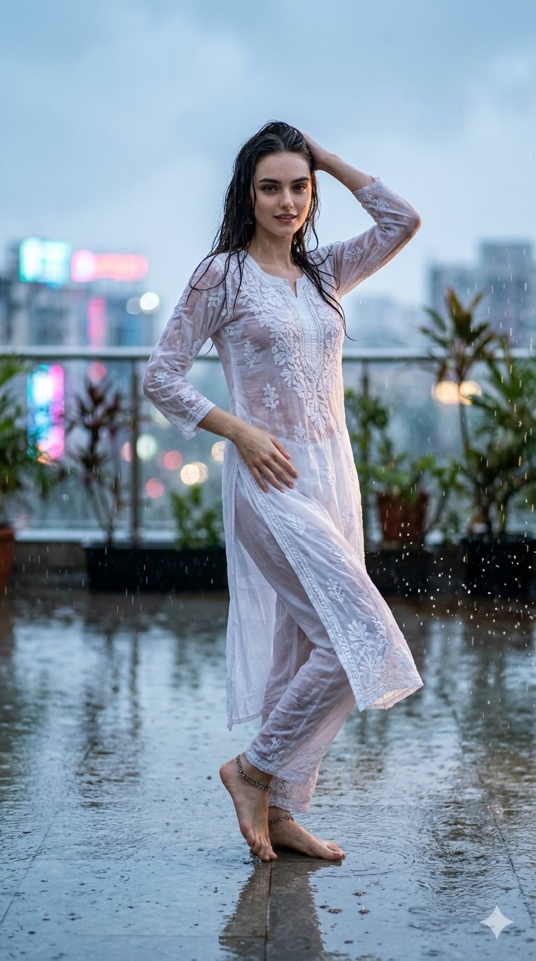 雨夜时尚人像摄影提示词