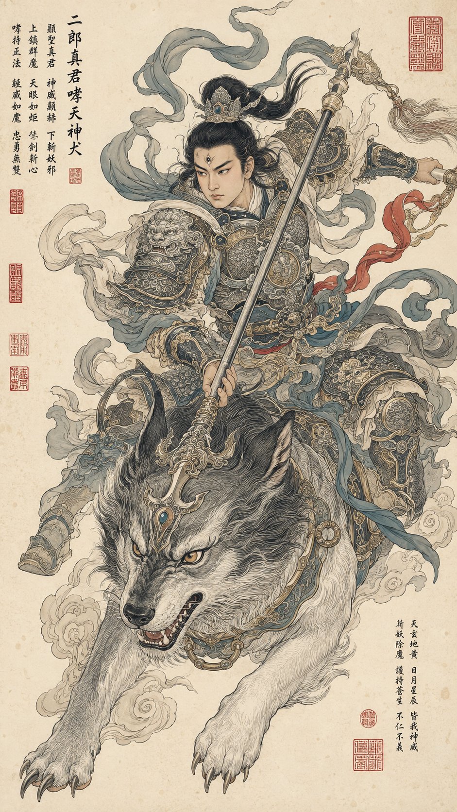 GPT-Image2 东方神祇御兽工笔线描图