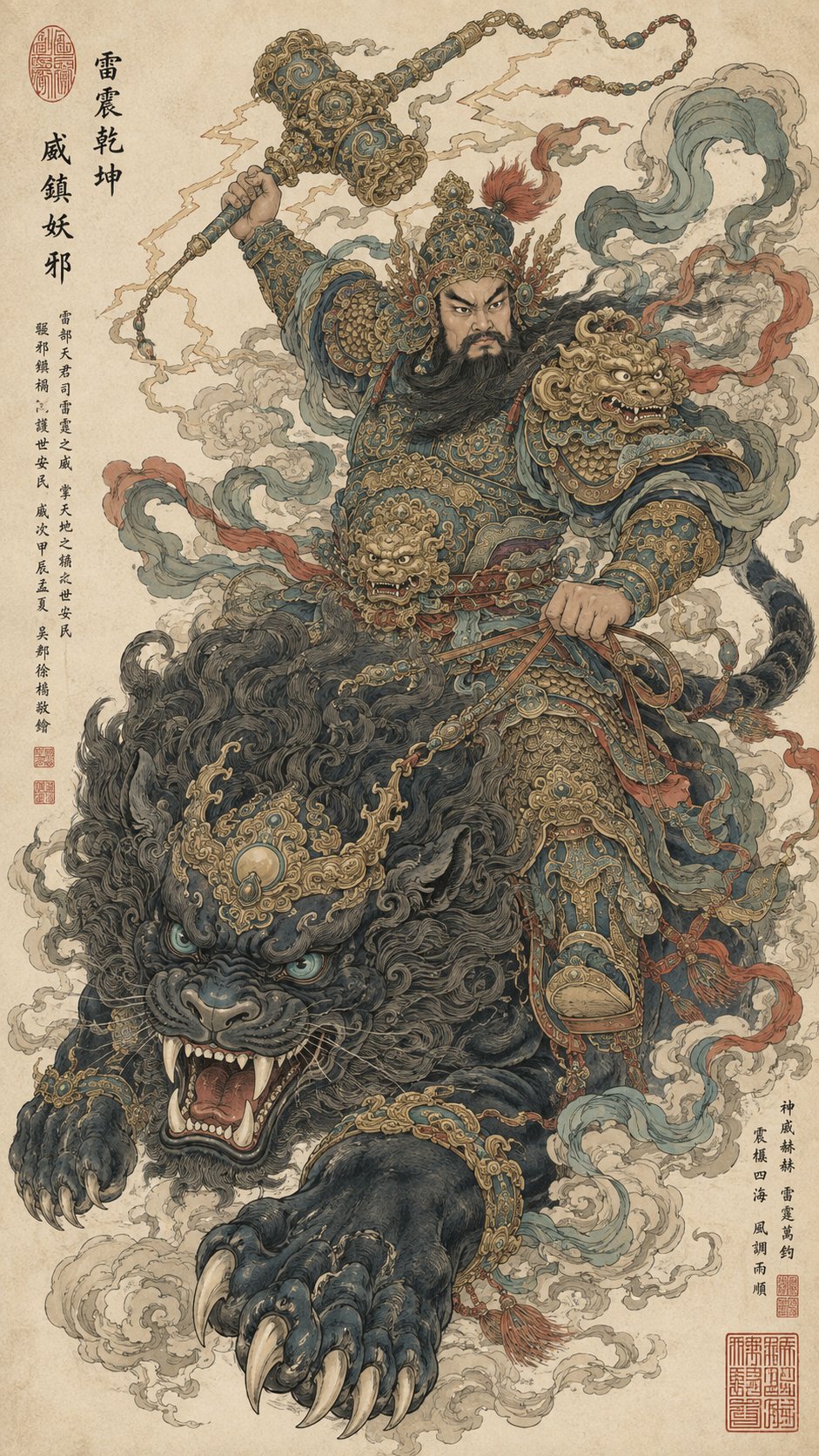 GPT-Image2 东方神祇御兽工笔线描图