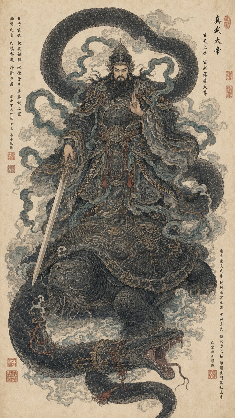 GPT-Image2 东方神祇御兽工笔线描图