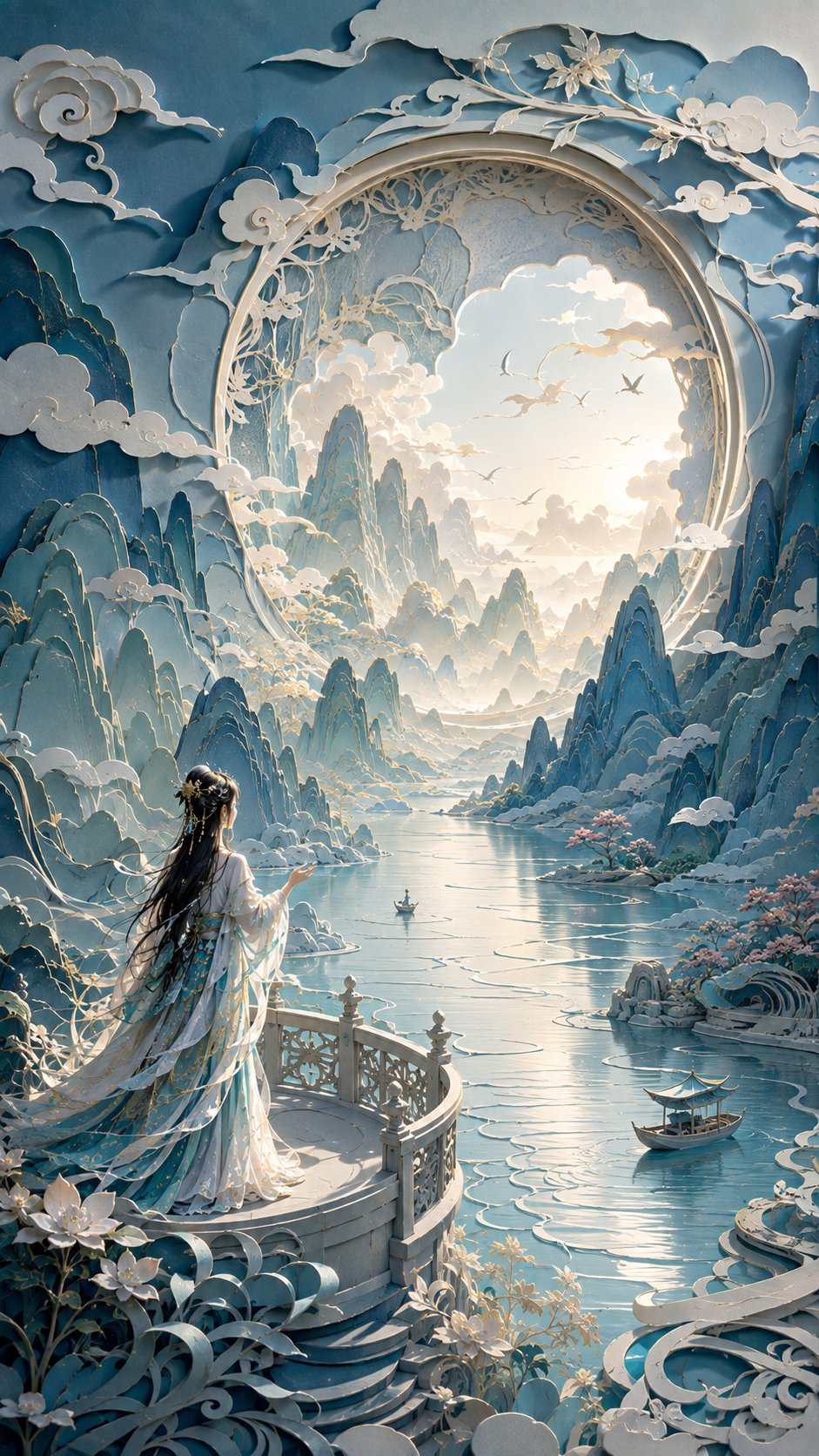 GPT Image 2 东方剪纸桂林山水天窗