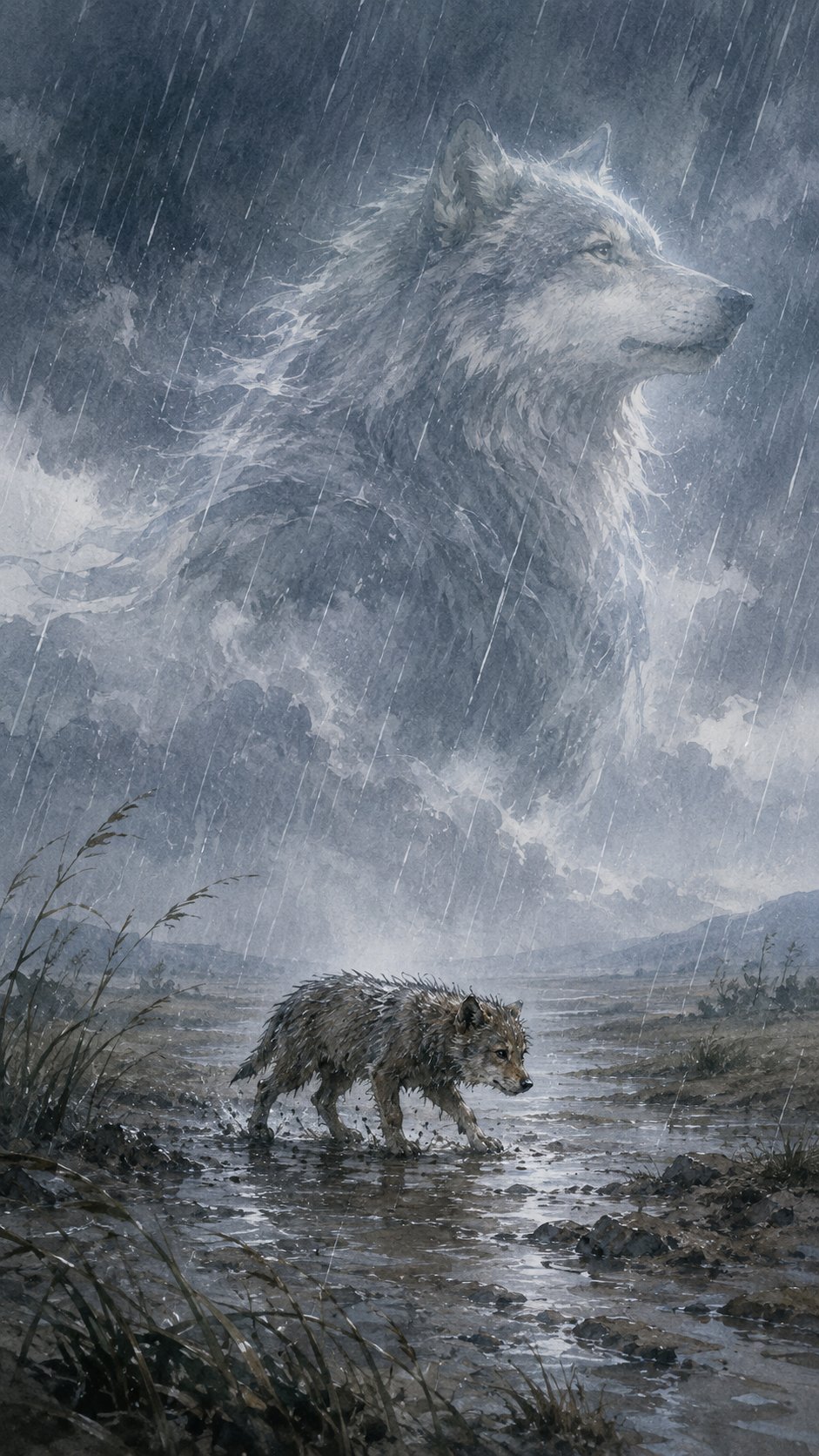暴雨中的弱小赤狐与内心九尾灵狐