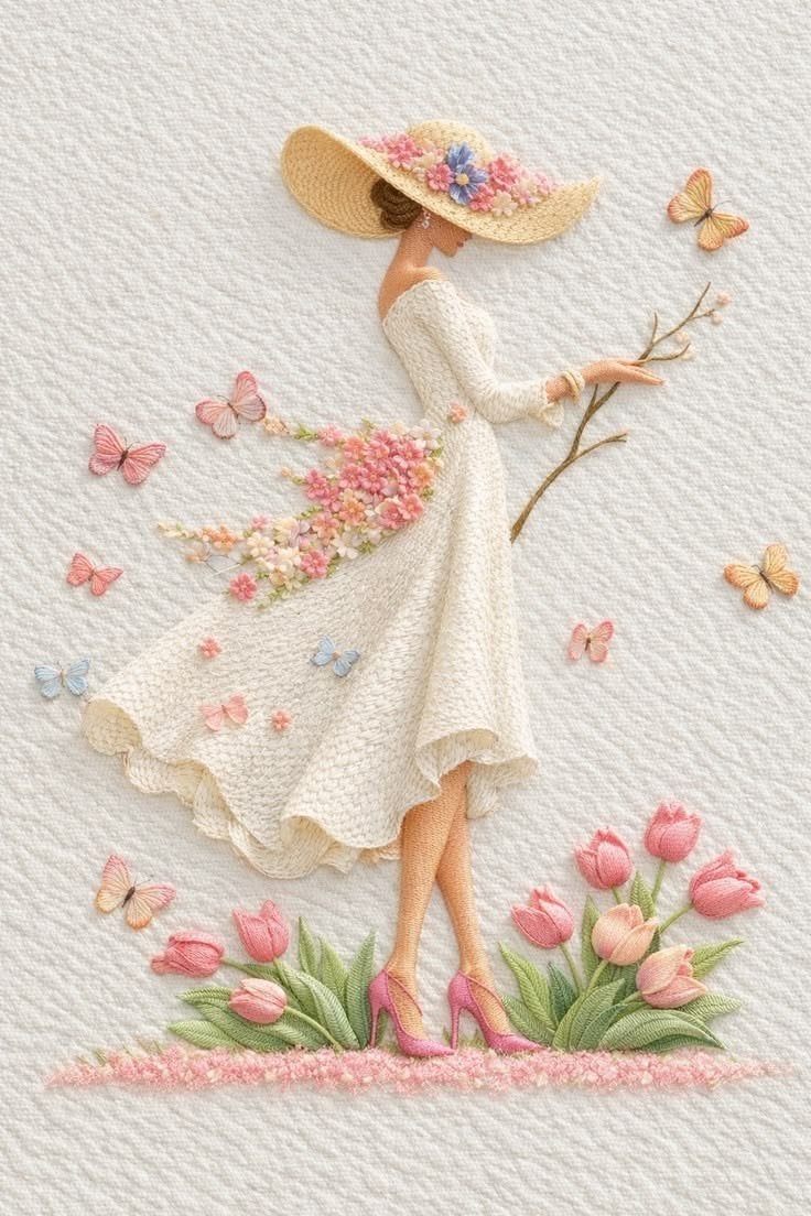 手工纸艺女性花卉插画提示词合集