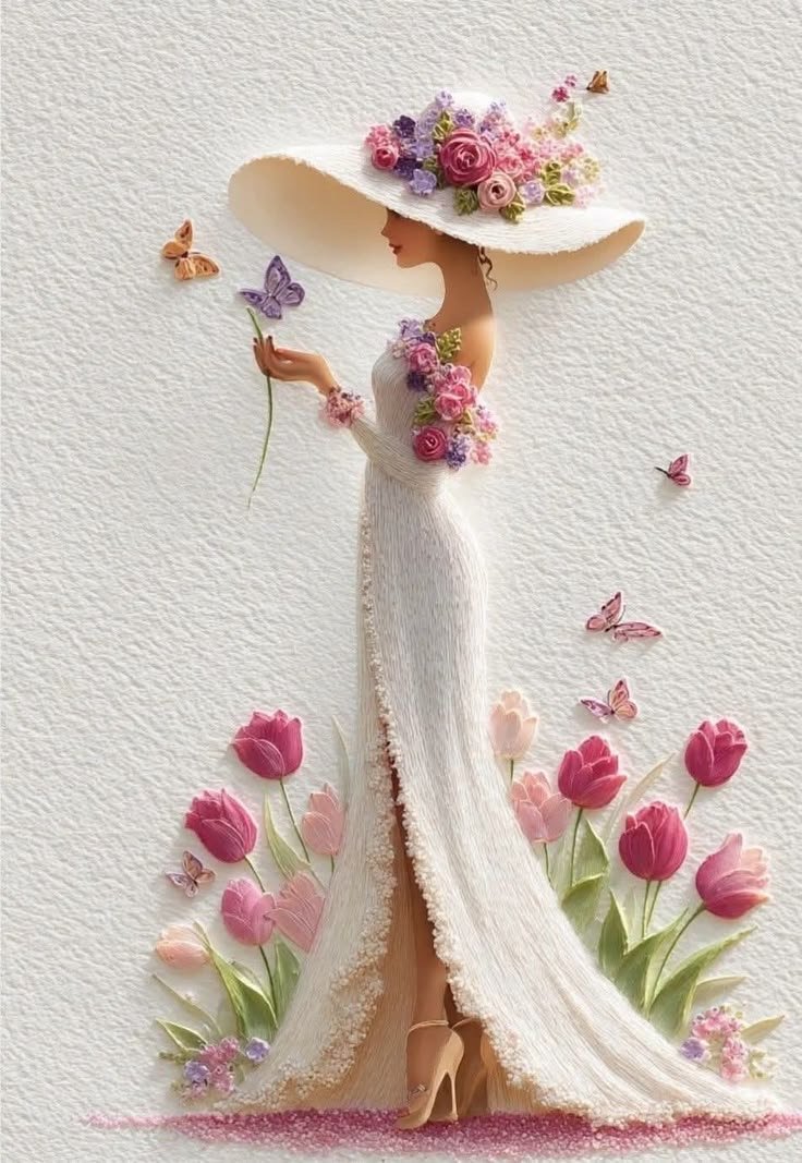 手工纸艺女性花卉插画提示词合集