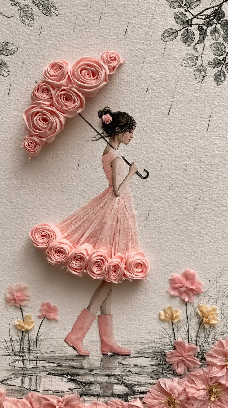 手工纸艺女性花卉插画提示词合集