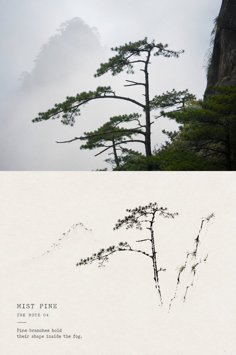 极简墨线风景小笺：旅行照片对比海报