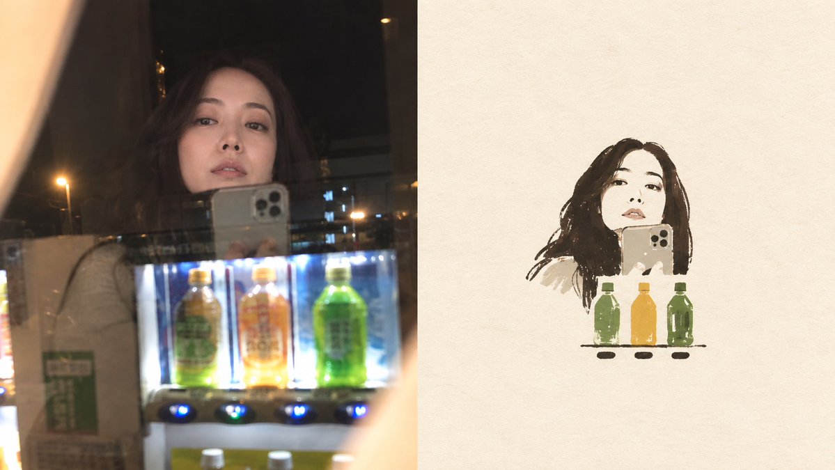 真人转插画的左右分栏海报提示词