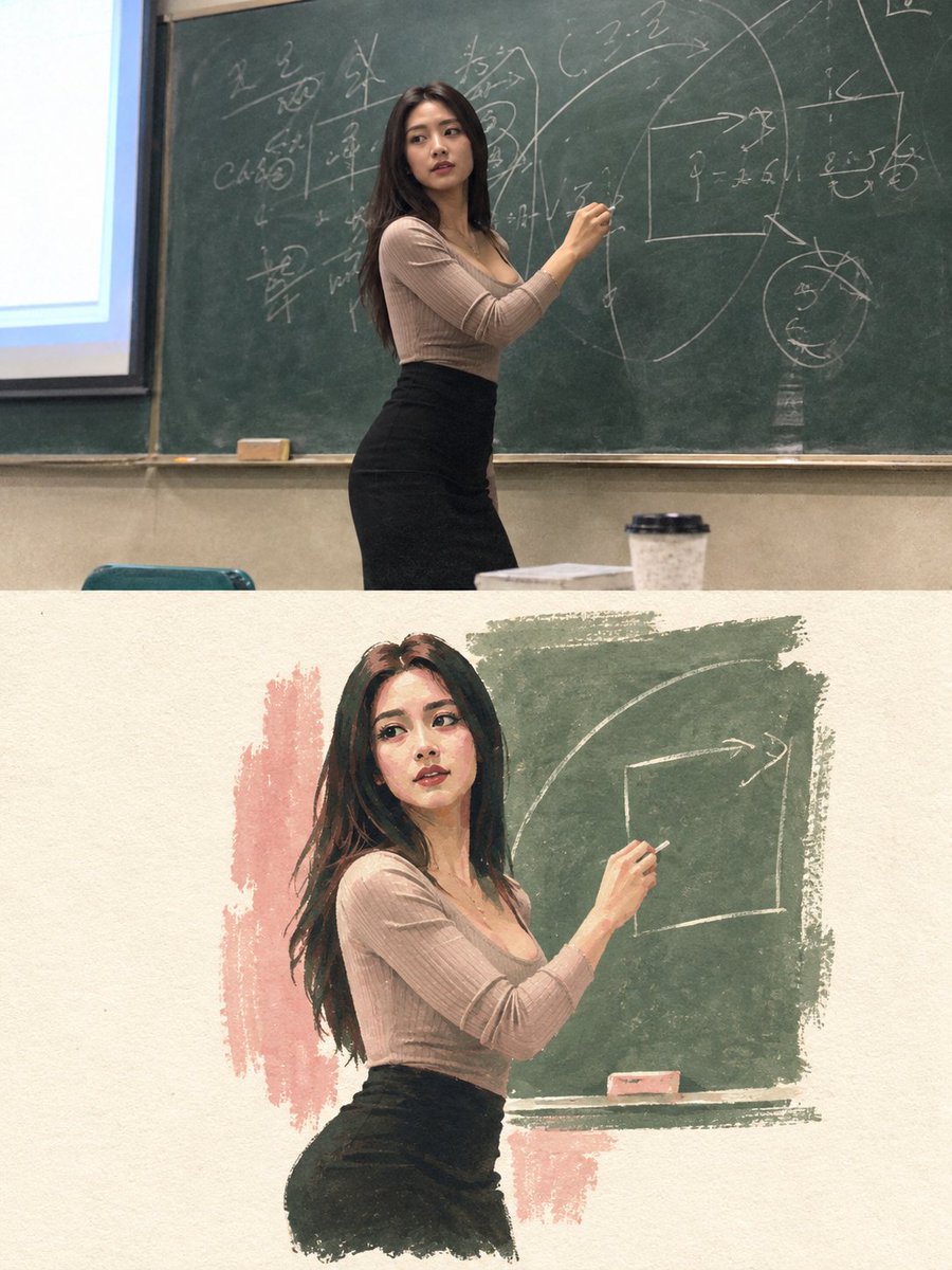 真人转插画的左右分栏海报提示词